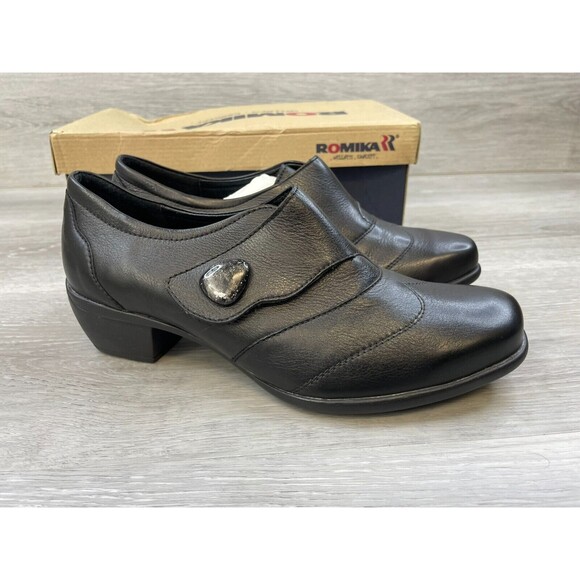 ROMIKA Shoes - Romika Anna 02 R0-44402 Women 37 Black Leather Airped Plus Block Heel Dress Pump